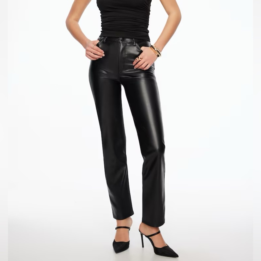 Dynamite Gisele Black Faux Leather Straight-Leg Pants
